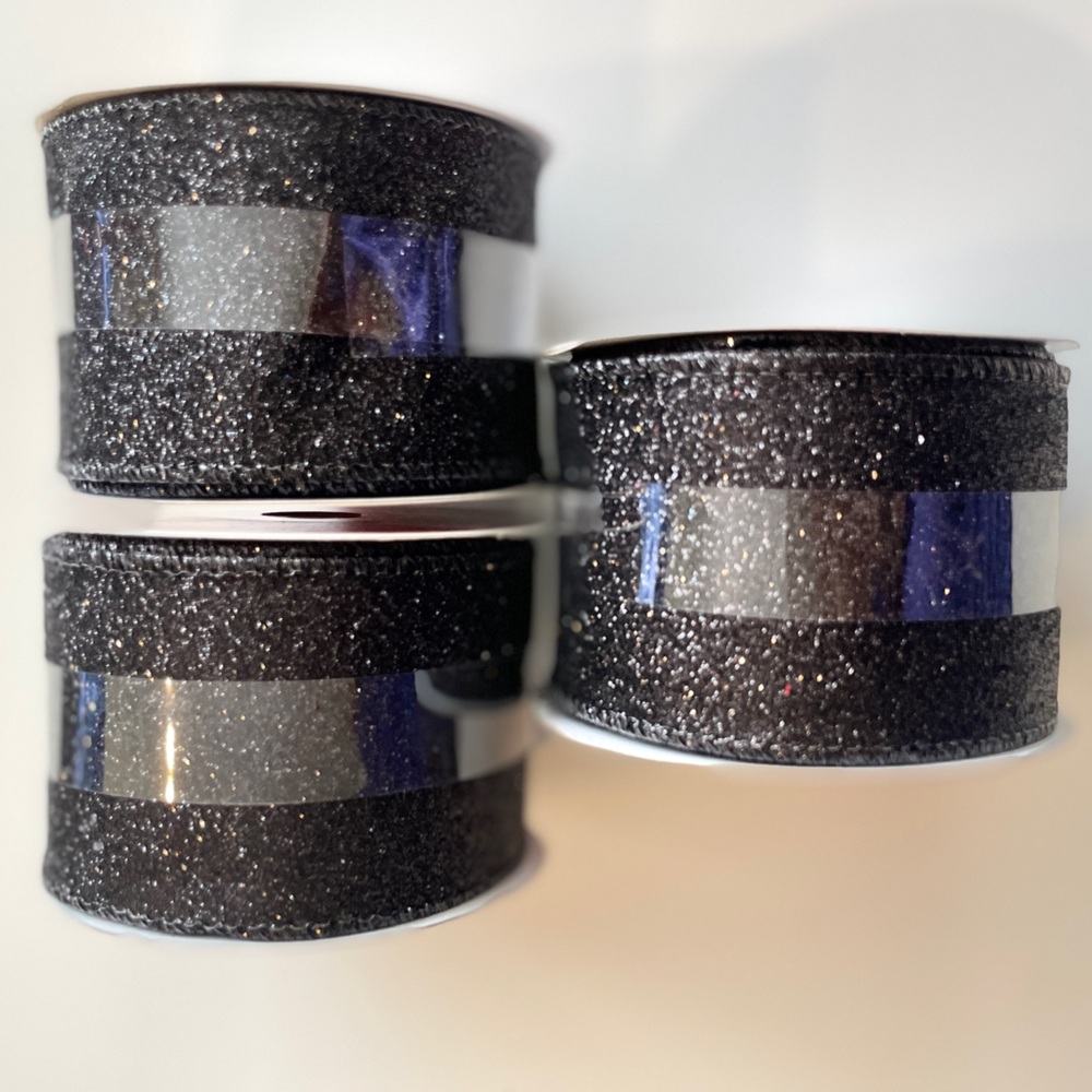 Celebrate It Black Glitter Wired Ribbon 2.5” x 20ft 3 Rolls